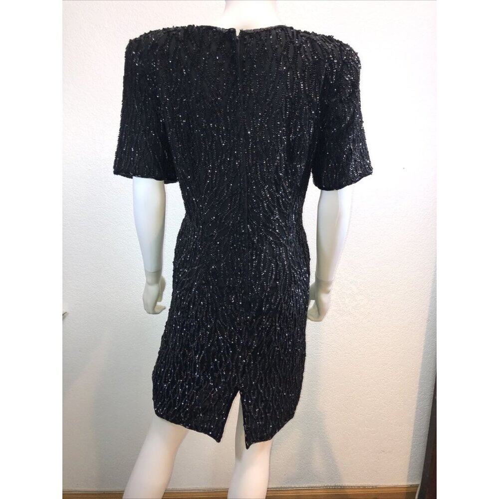 NWT Stenay Black Short Sleeve Sequins & Beads Silk Dress Sz 10 Bust 38" NEW - Picture 8 of 10